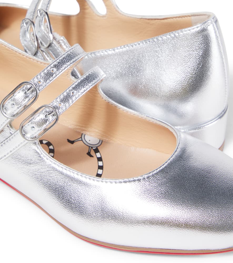 Christian Louboutin Metallic Leather Mary Jane Flats In Gray