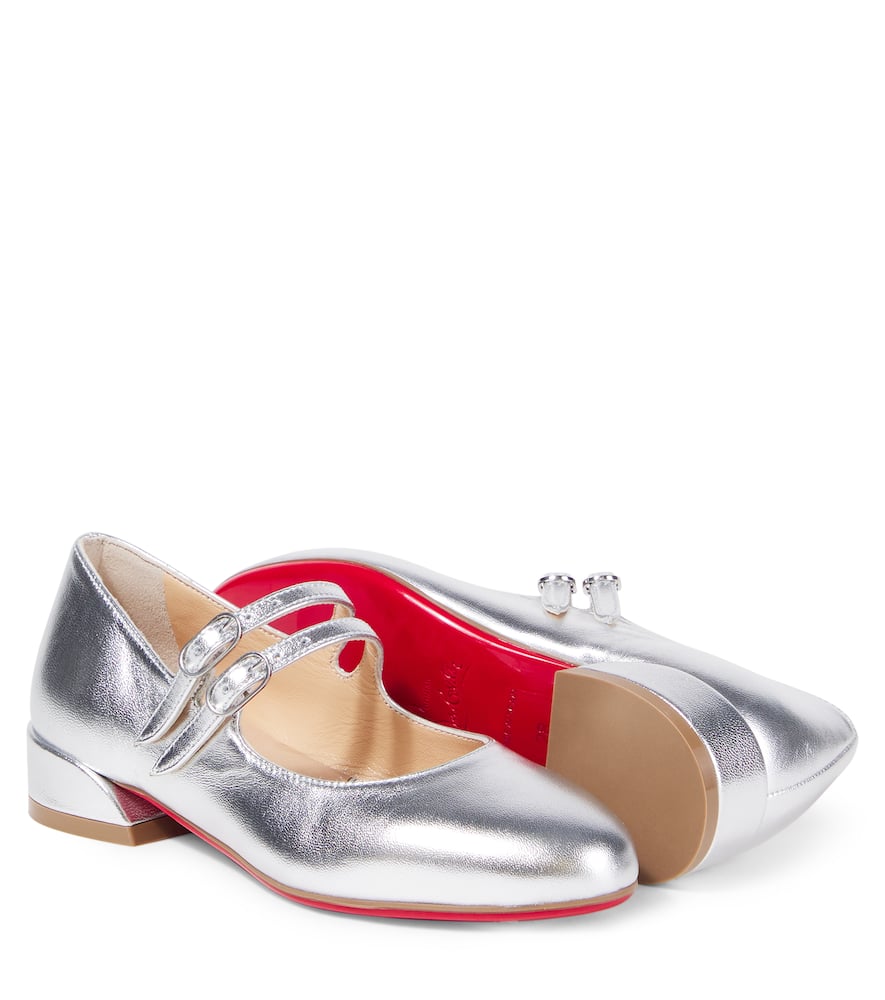 Christian Louboutin Metallic Leather Mary Jane Flats In Gray