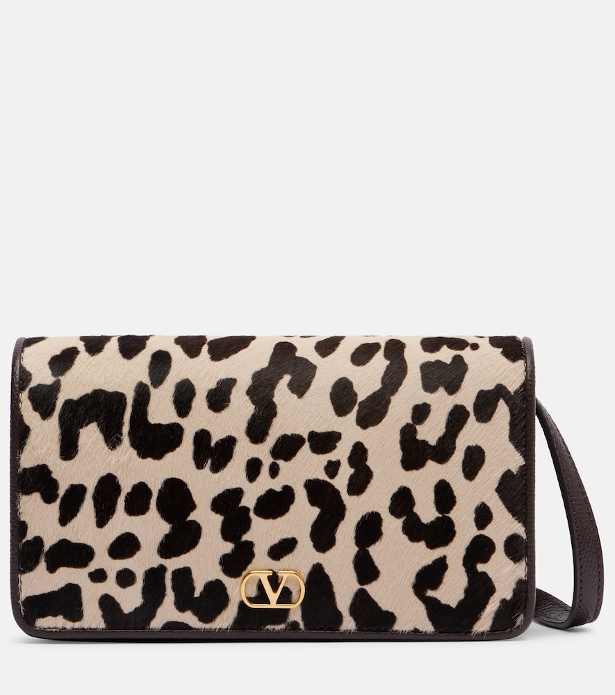 Valentino Vlogo Leopard-print Calf Hair Shoulder Bag In Brown