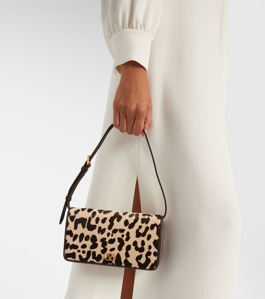 Valentino Vlogo Leopard-print Calf Hair Shoulder Bag In Brown