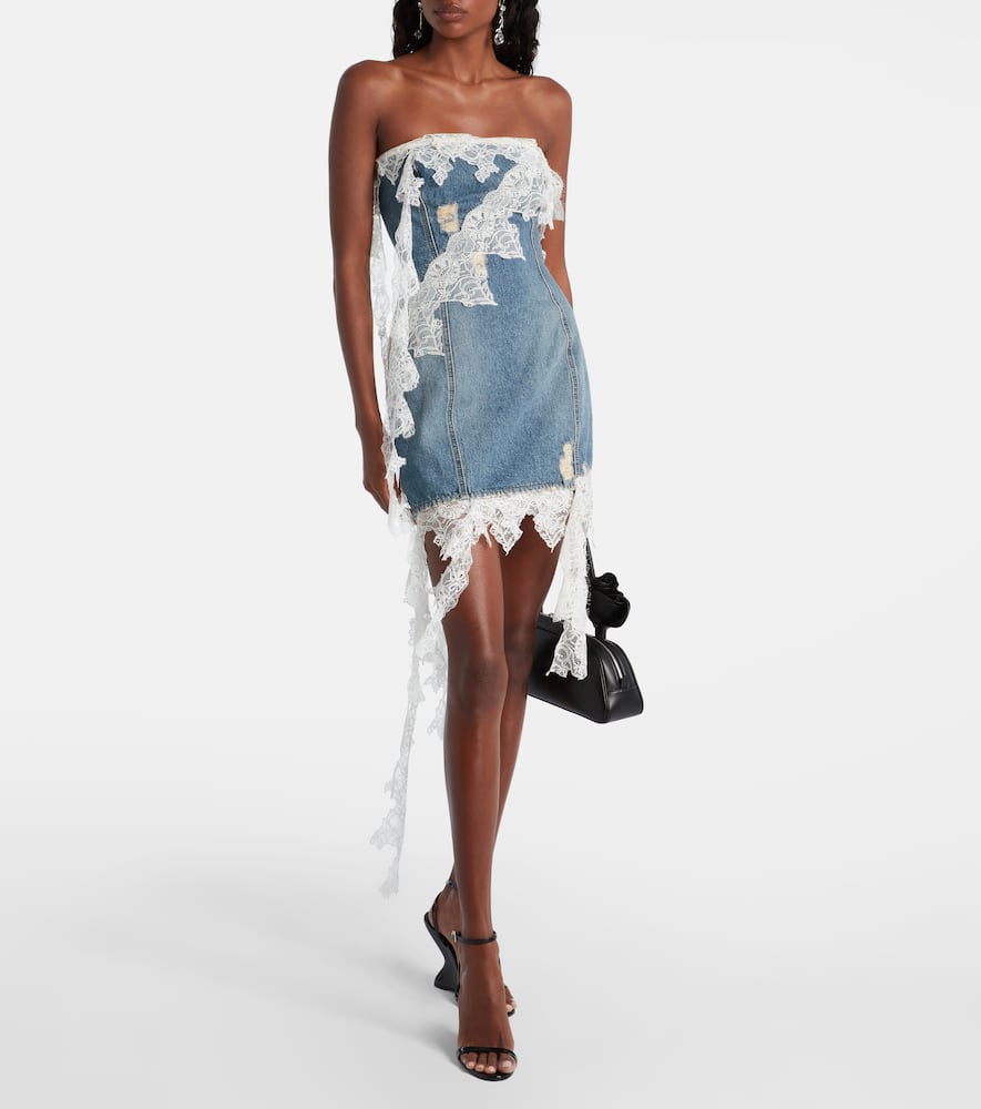Blumarine Lace-trimmed Denim Minidress In Blue