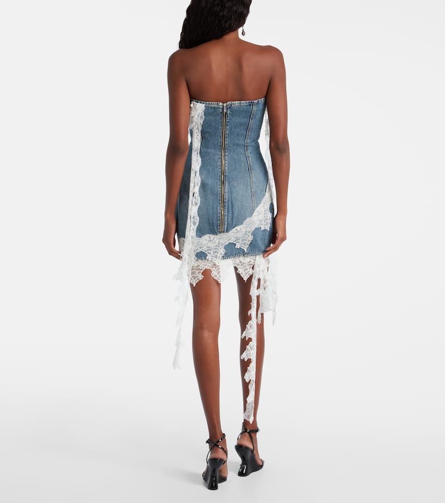 Blumarine Lace-trimmed Denim Minidress In Blue