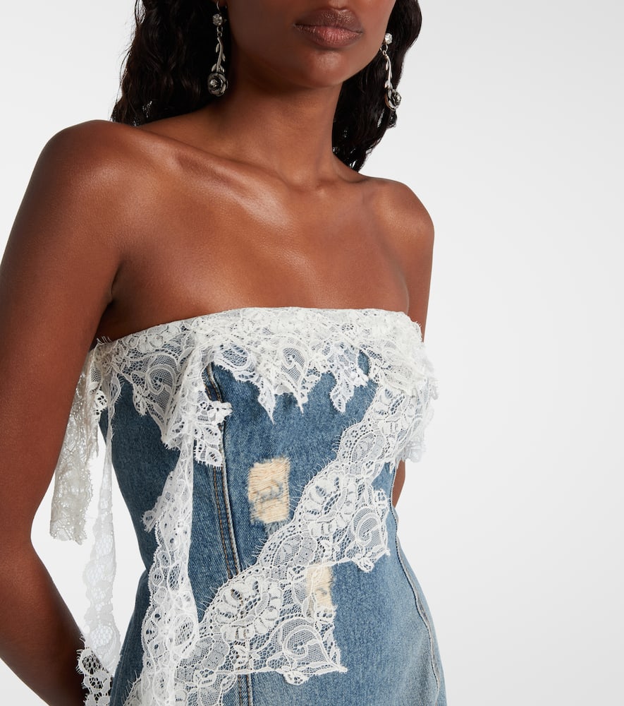 Blumarine Lace-trimmed Denim Minidress In Blue