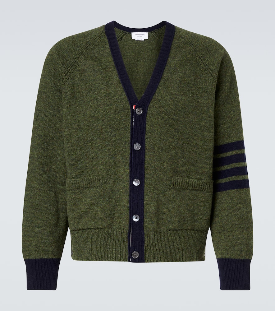 Thom Browne 4 Bar Stripe Shetland Wool Cardigan In Green