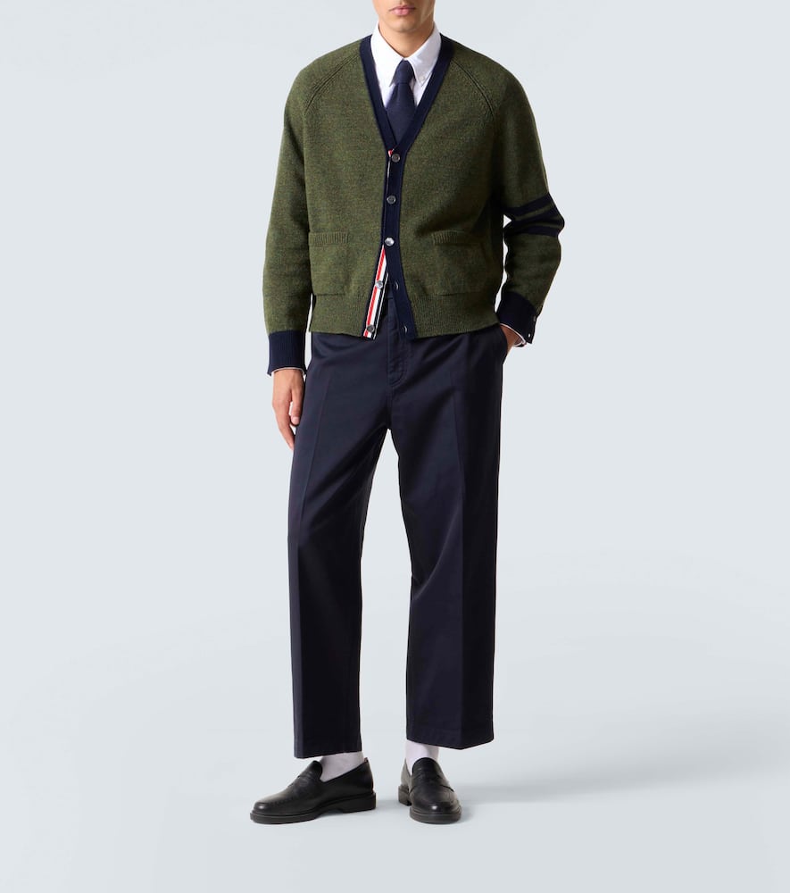 Thom Browne 4 Bar Stripe Shetland Wool Cardigan In Green