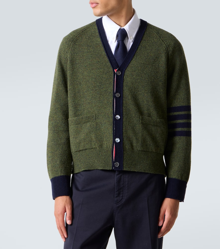 Thom Browne 4 Bar Stripe Shetland Wool Cardigan In Green