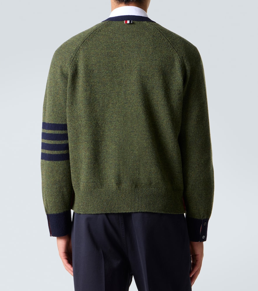 Thom Browne 4 Bar Stripe Shetland Wool Cardigan In Green