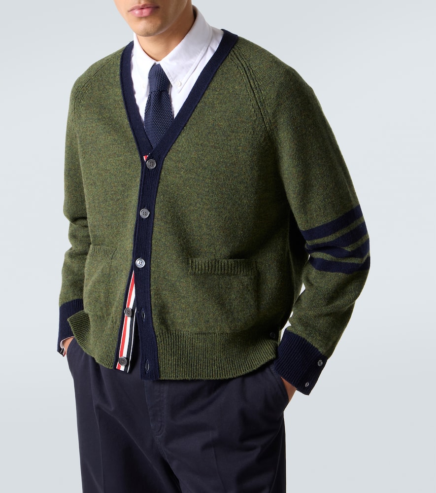 Thom Browne 4 Bar Stripe Shetland Wool Cardigan In Green