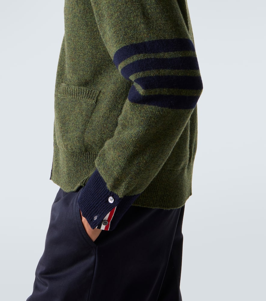 Thom Browne 4 Bar Stripe Shetland Wool Cardigan In Green