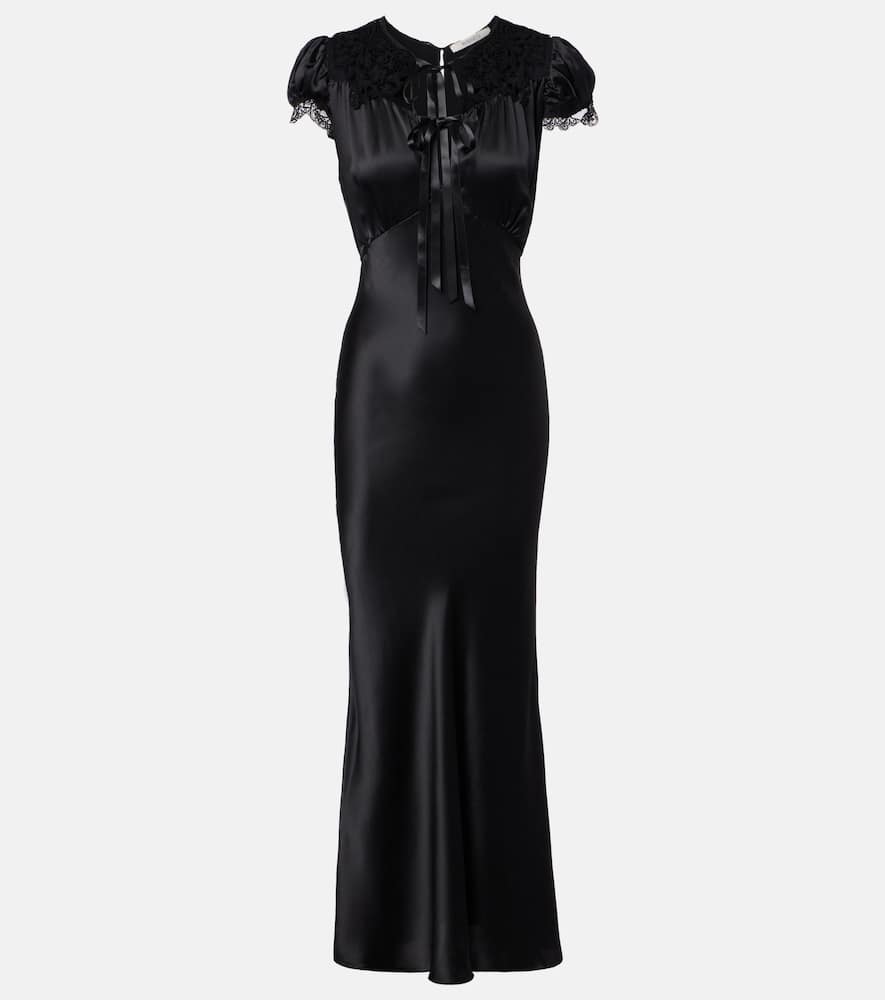 Rodarte Lace-trimmed Silk Satin Maxi Dress In Black
