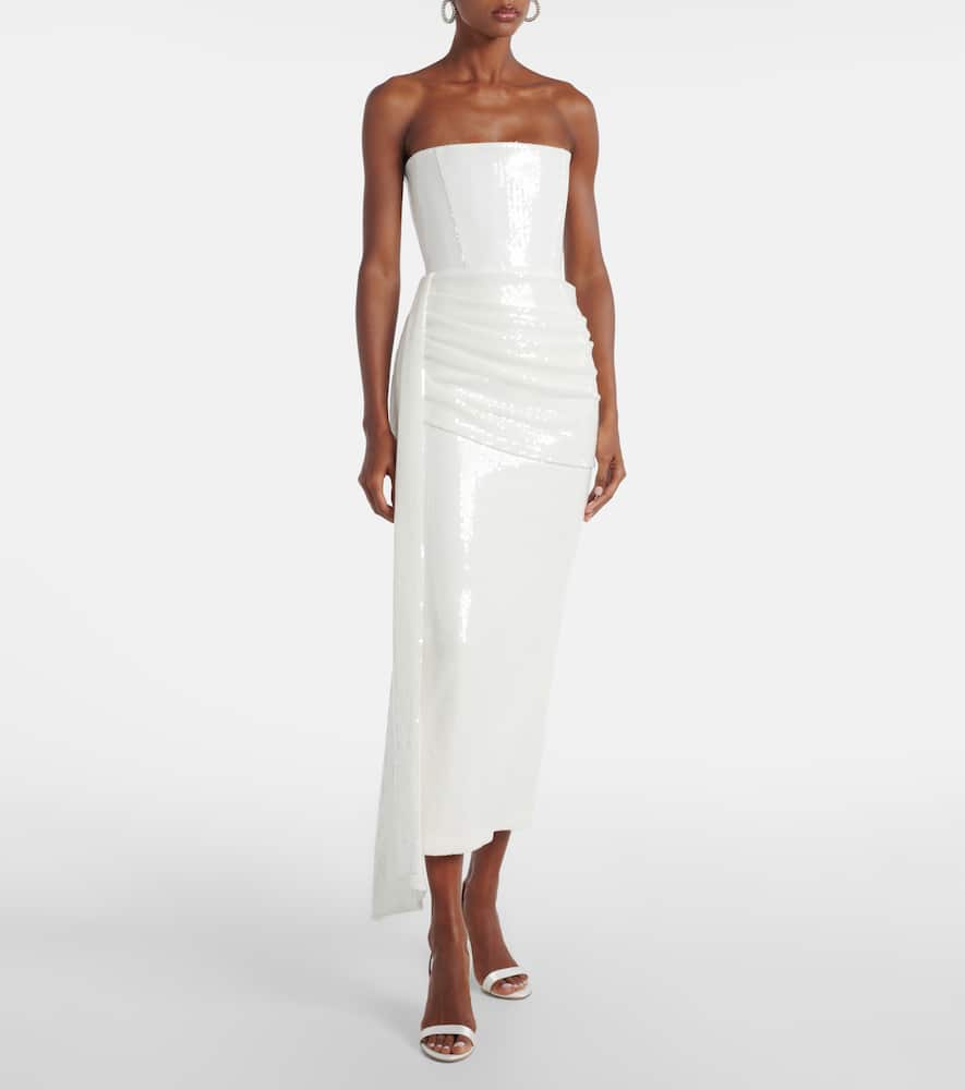 Alex Perry Bridal Sequined Strapless Bustier Gown In White