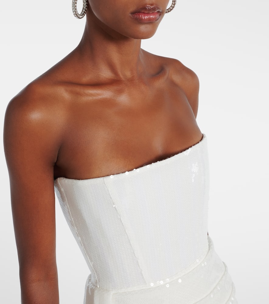 Alex Perry Bridal Sequined Strapless Bustier Gown In White