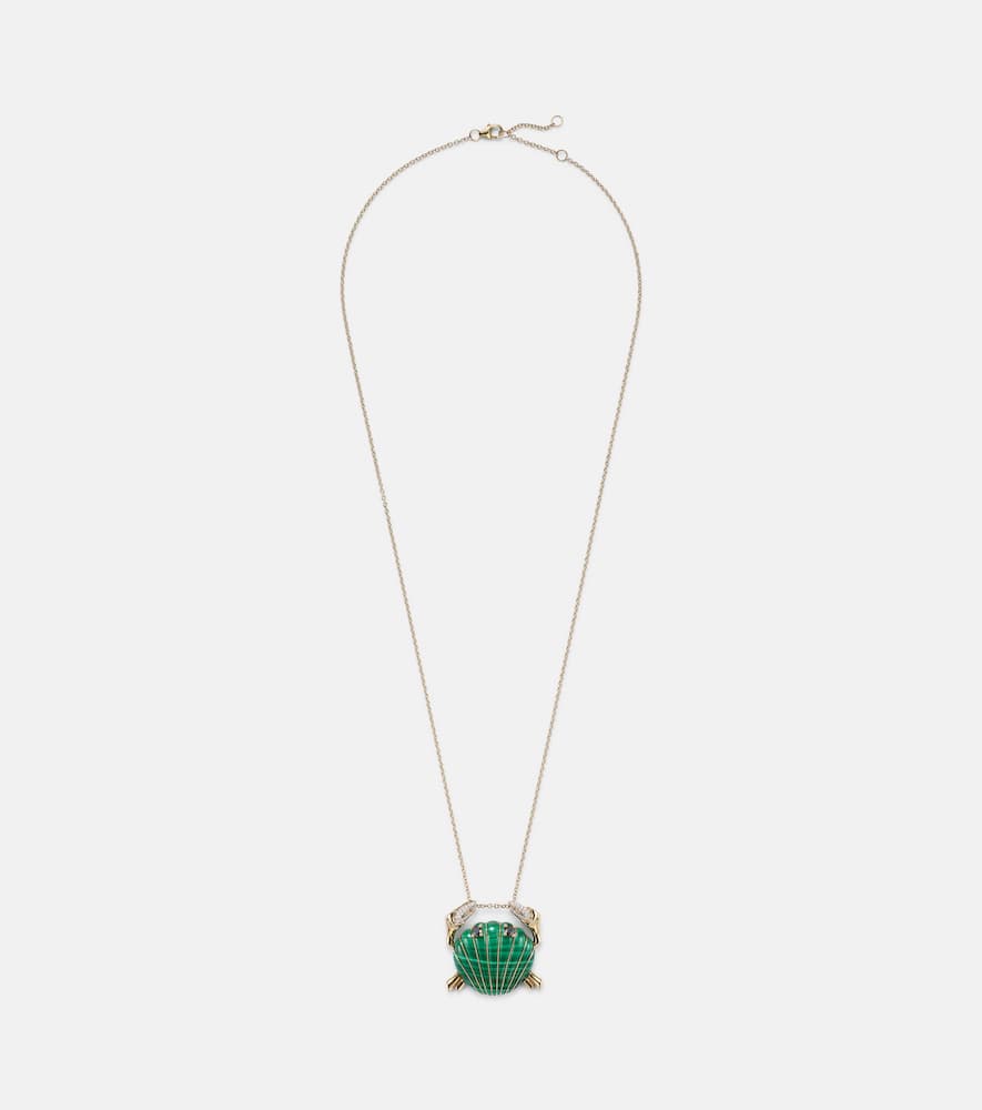 Yvonne Léon Crabe Coquillage 9kt Gold Pendant Necklace With Malachite And Diamonds In Gold