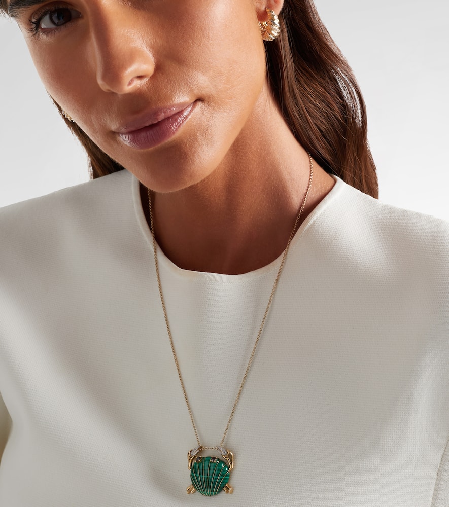 Yvonne Léon Crabe Coquillage 9kt Gold Pendant Necklace With Malachite And Diamonds In Gold