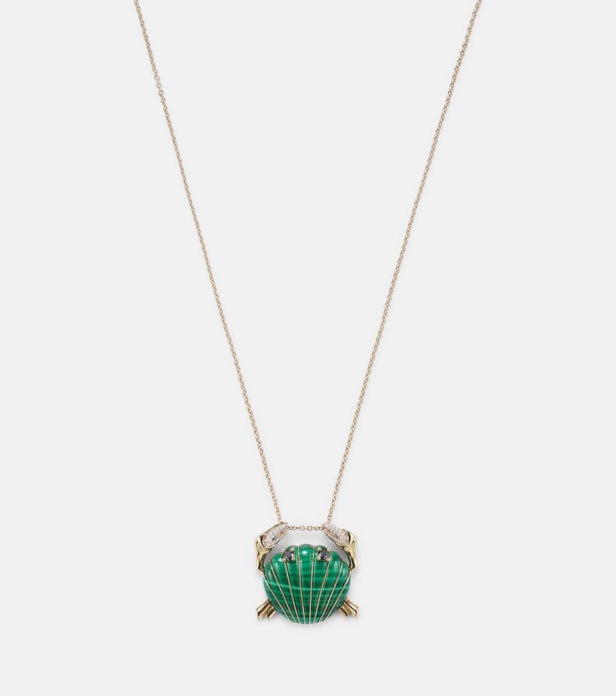Yvonne Léon Crabe Coquillage 9kt Gold Pendant Necklace With Malachite And Diamonds In Gold