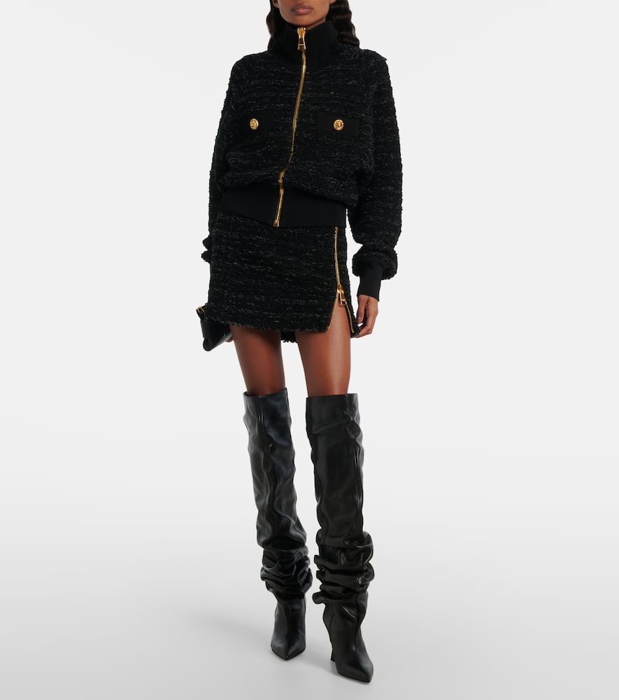 Balmain Tweed Bomber Jacket In Black