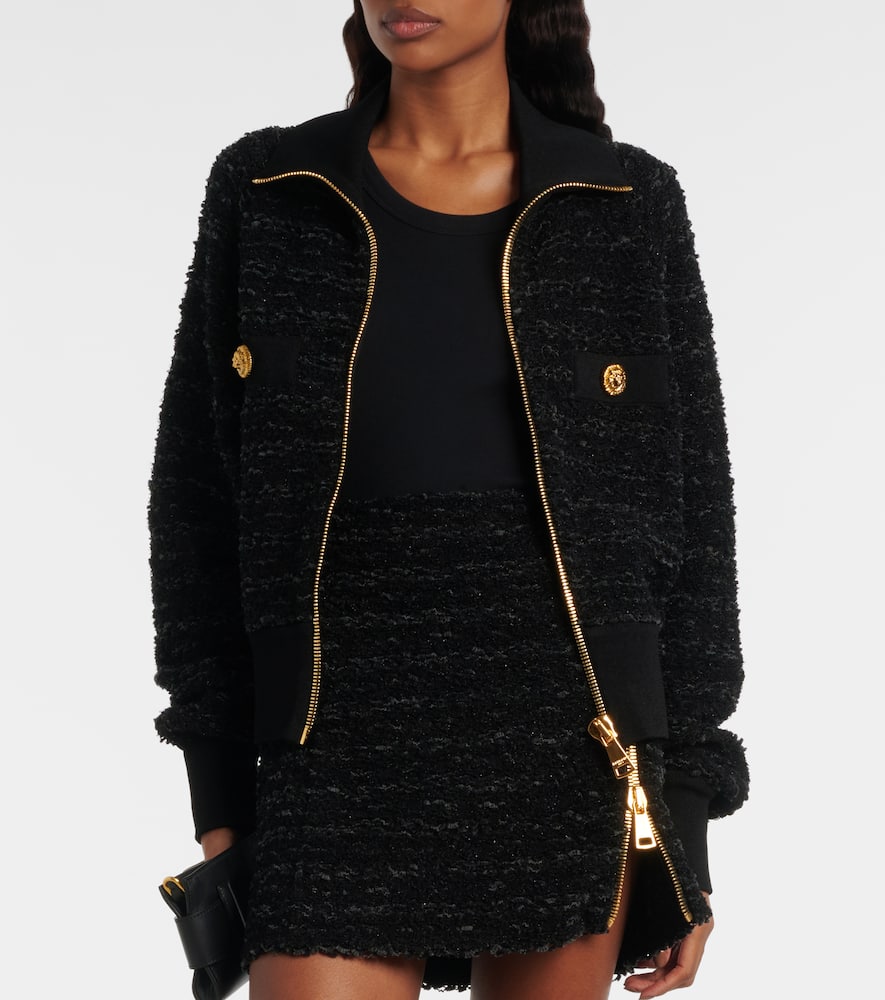 Balmain Tweed Bomber Jacket In Black