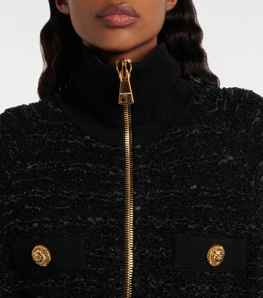 Balmain Tweed Bomber Jacket In Black