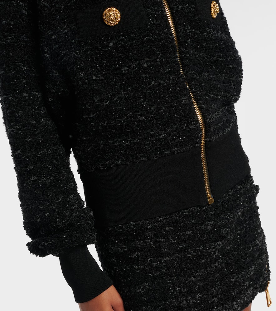 Balmain Tweed Bomber Jacket In Black