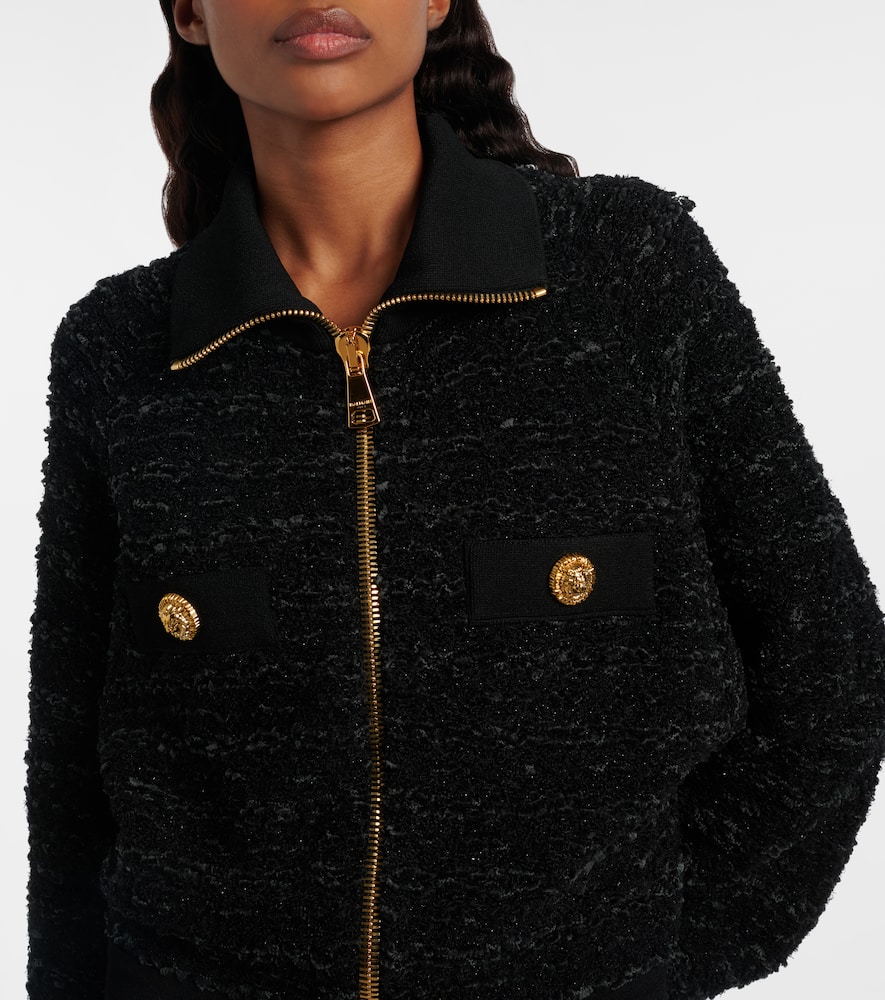 Balmain Tweed Bomber Jacket In Black