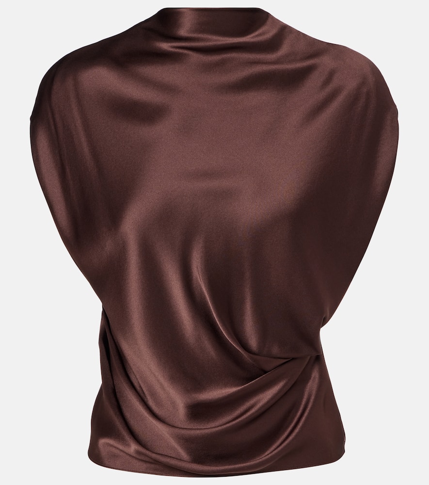 The Sei Draped Silk Satin Top In Brown