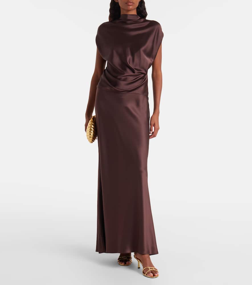 The Sei Draped Silk Satin Top In Brown