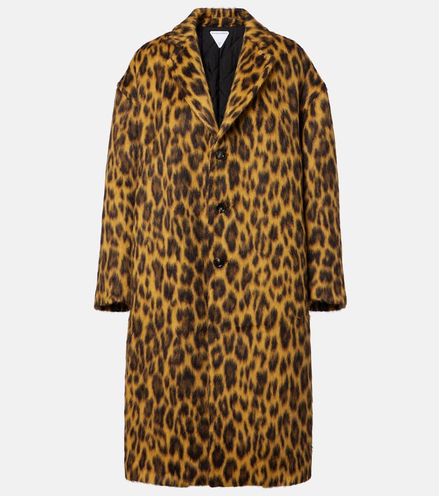 Bottega Veneta Womens Brushed Leopard Wool-blend Coat Camel Black Brown In Yellow