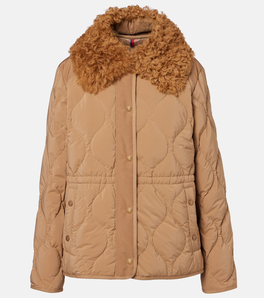 Moncler Quintin 3-in-1 Shearling-trimmed Short Down Jacket In Brown