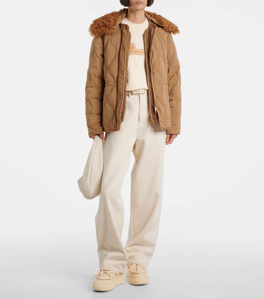 Moncler Quintin 3-in-1 Shearling-trimmed Short Down Jacket In Brown