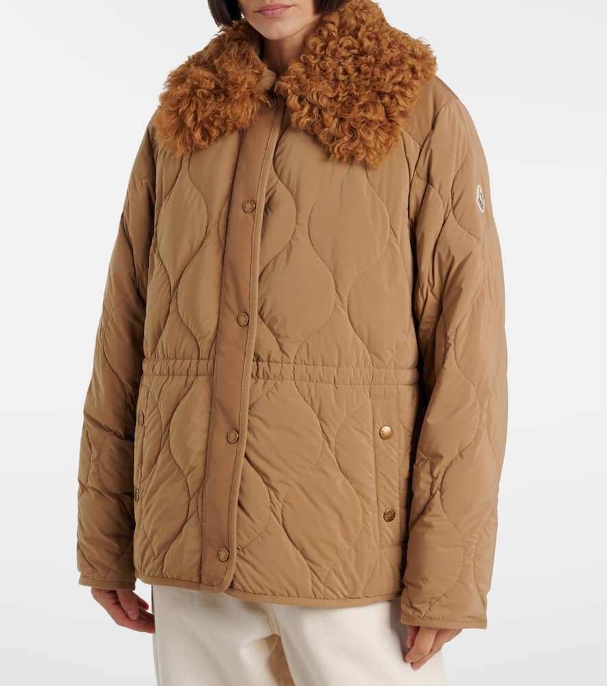 Moncler Quintin 3-in-1 Shearling-trimmed Short Down Jacket In Brown