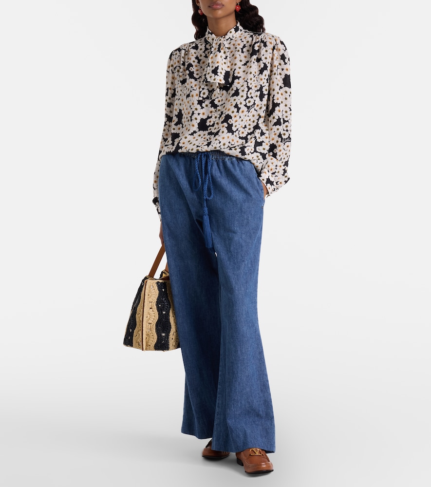 Valentino Cotton chambray wide-leg pants