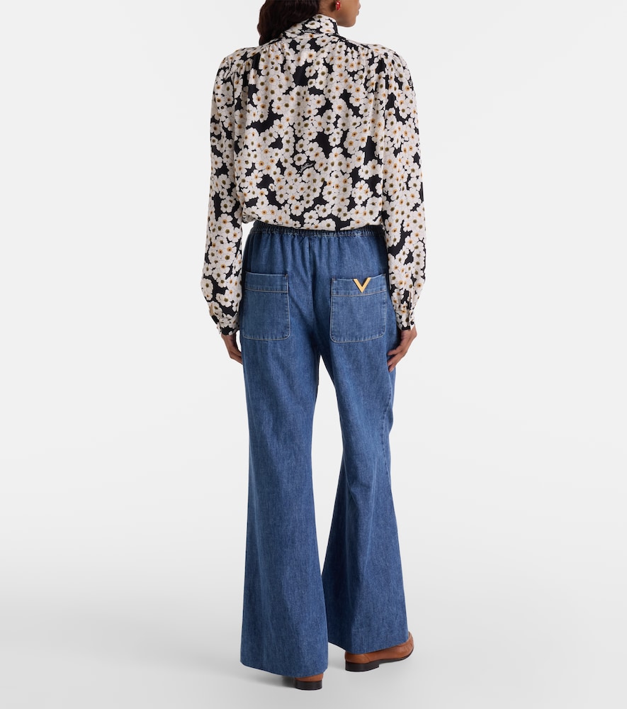  Valentino Valentino Pantalones Anchos De Chambray De Algodón 