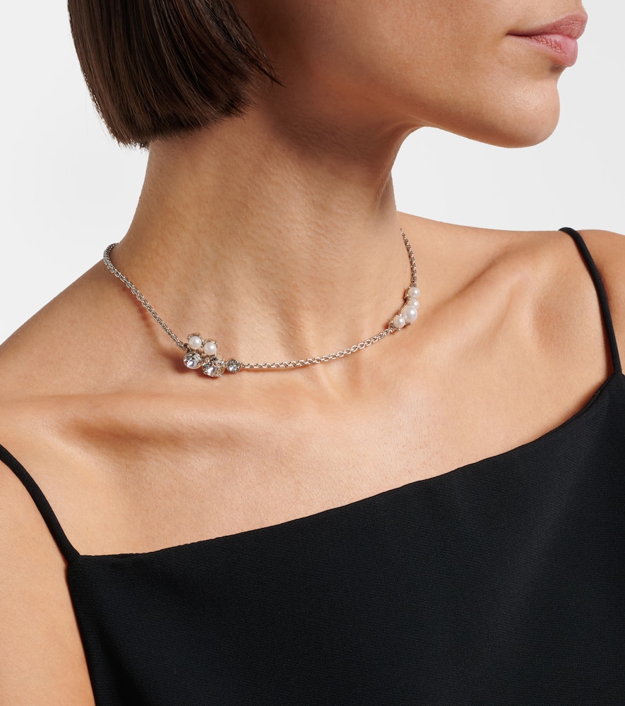 Givenchy Crystal Pearl Necklace In Silver