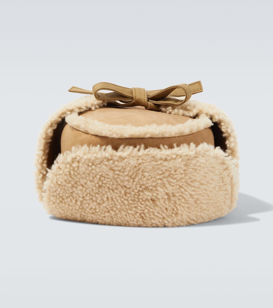Visvim Open Car Shearling And Cotton Hat In Brown