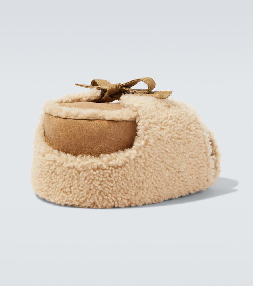 Visvim Open Car Shearling And Cotton Hat In Brown