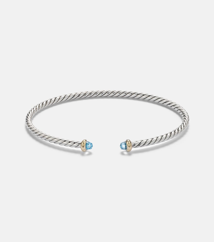 David Yurman Micro Cable Flex sterling silver and 14kt gold cuff bracelet with topaz