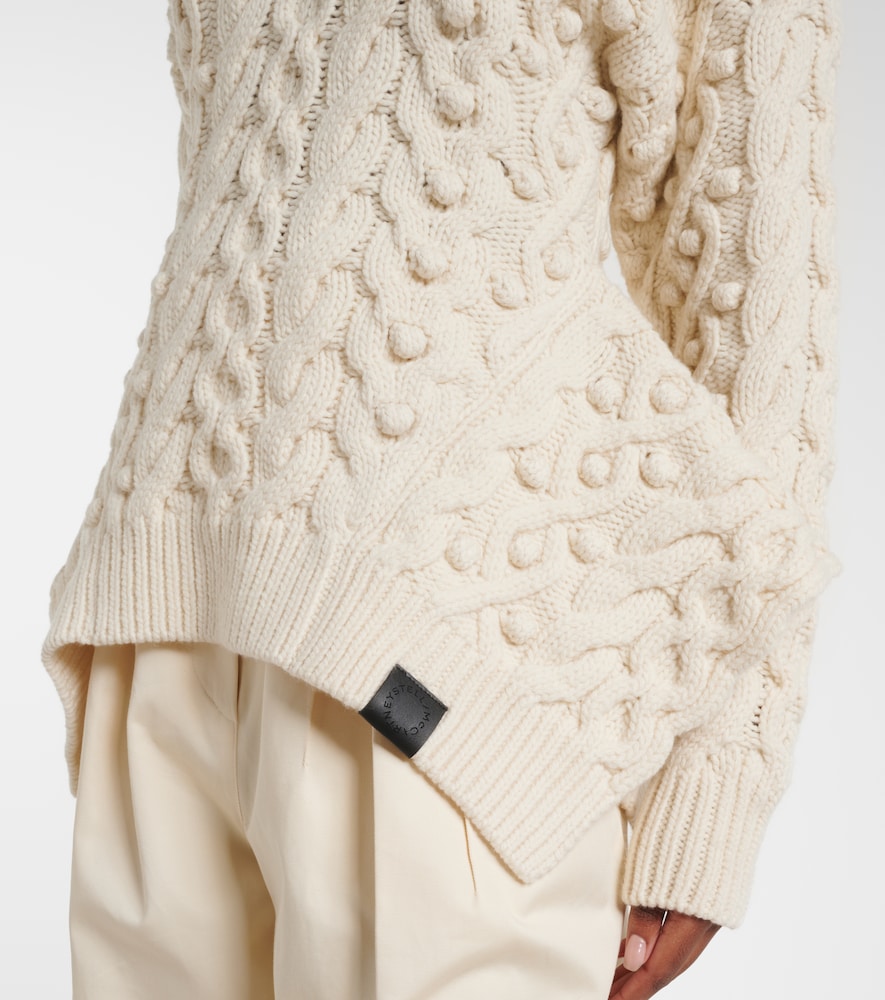 Cable-Knit Draped Wool Turtleneck Sweater
