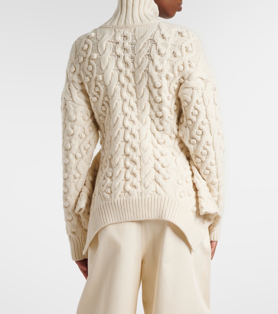 Cable-Knit Draped Wool Turtleneck Sweater