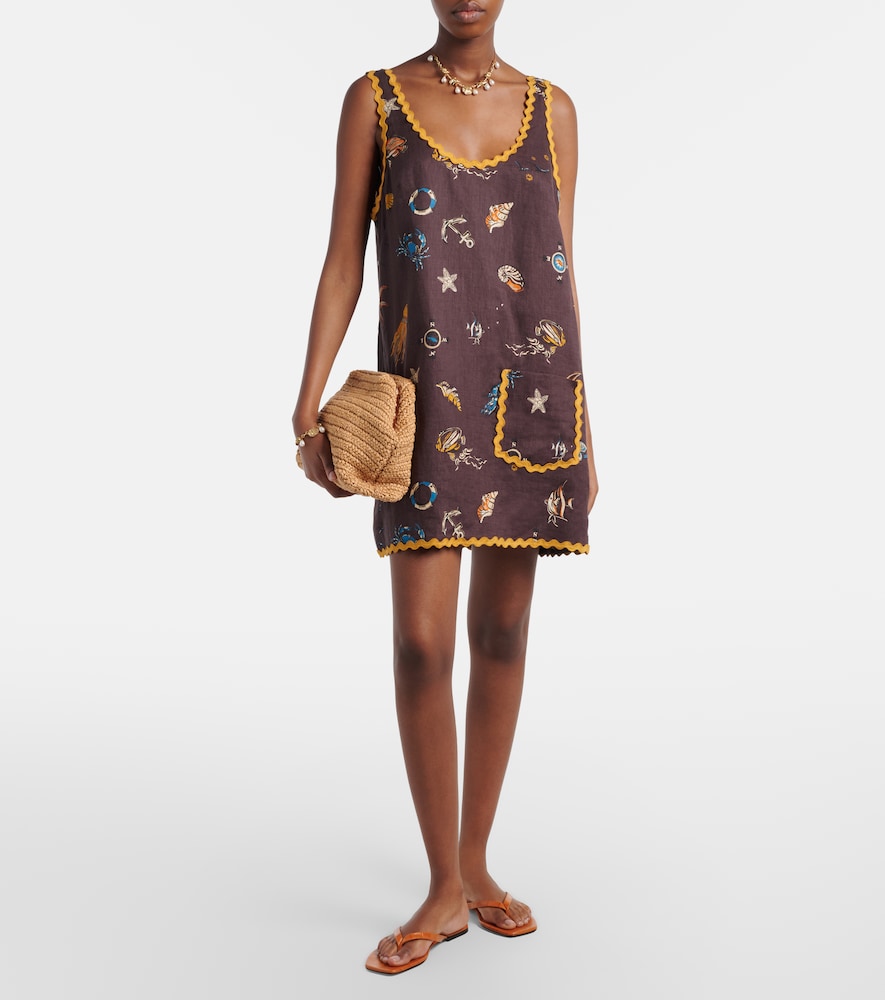 Alémais Printed scalloped linen minidress