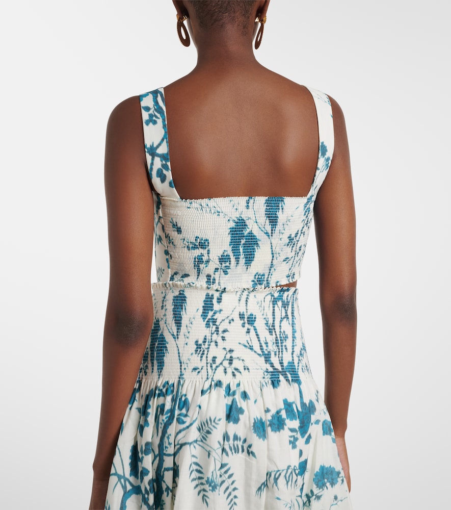 Floral Cotton And Linen Crop Top