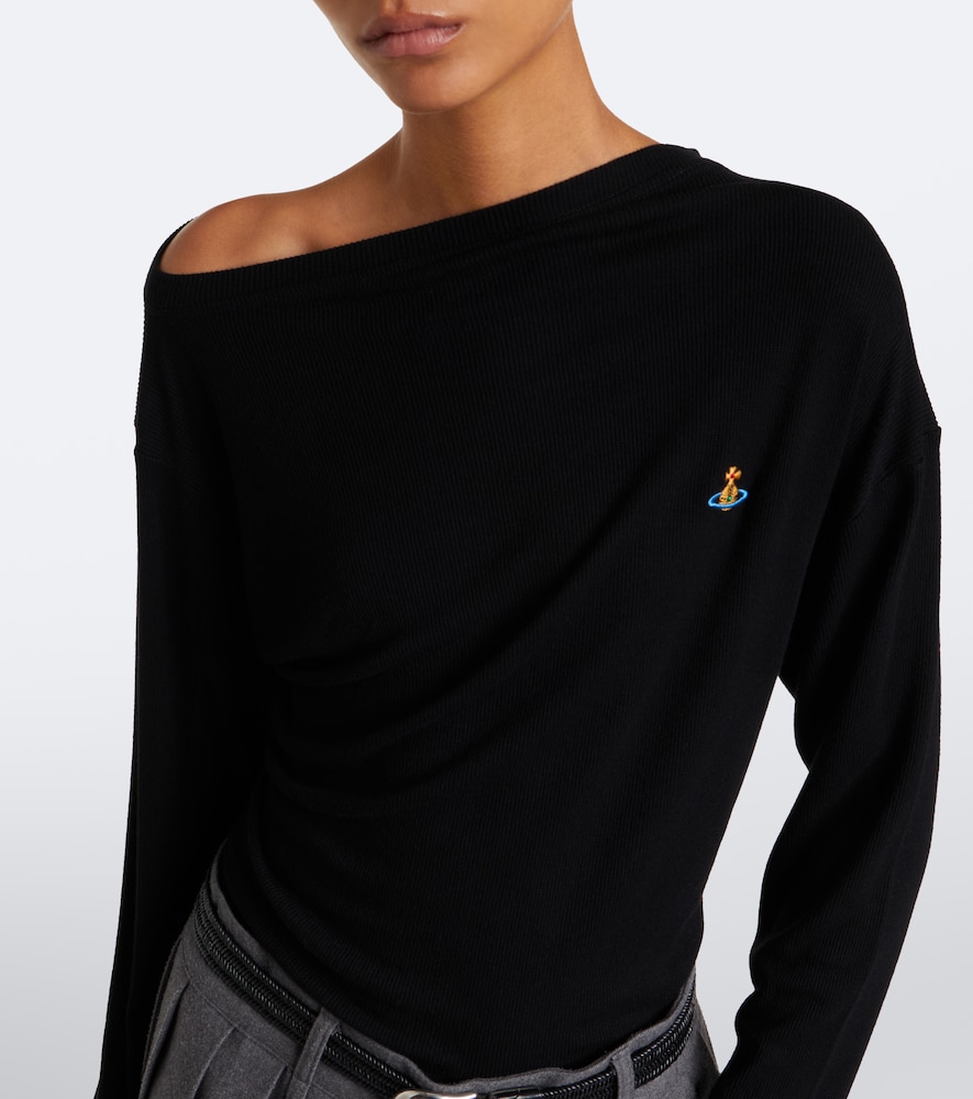 Draped Ribbed-Knit Top