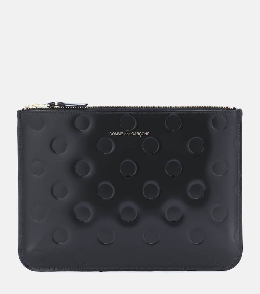 Comme Des Garçons Dots Large Embossed Leather Pouch In Black