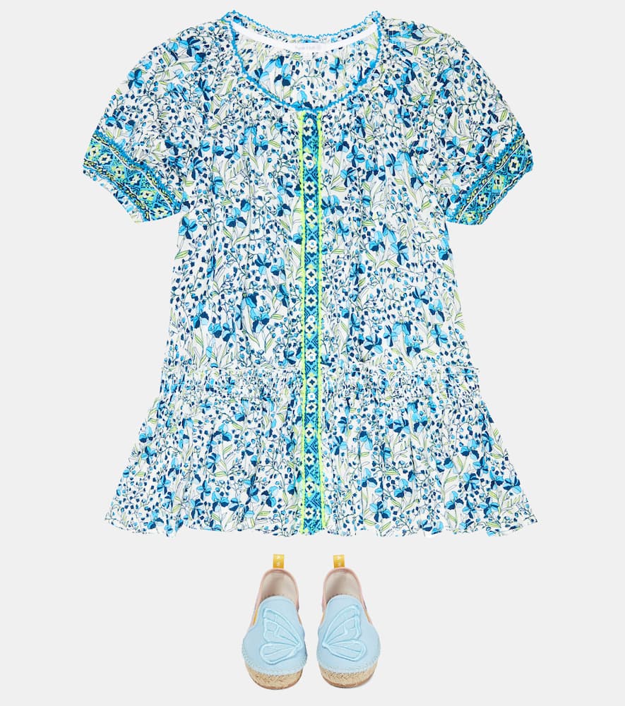 Shop Poupette St Barth Andrea Floral Dress In Blue Mini Jonquille