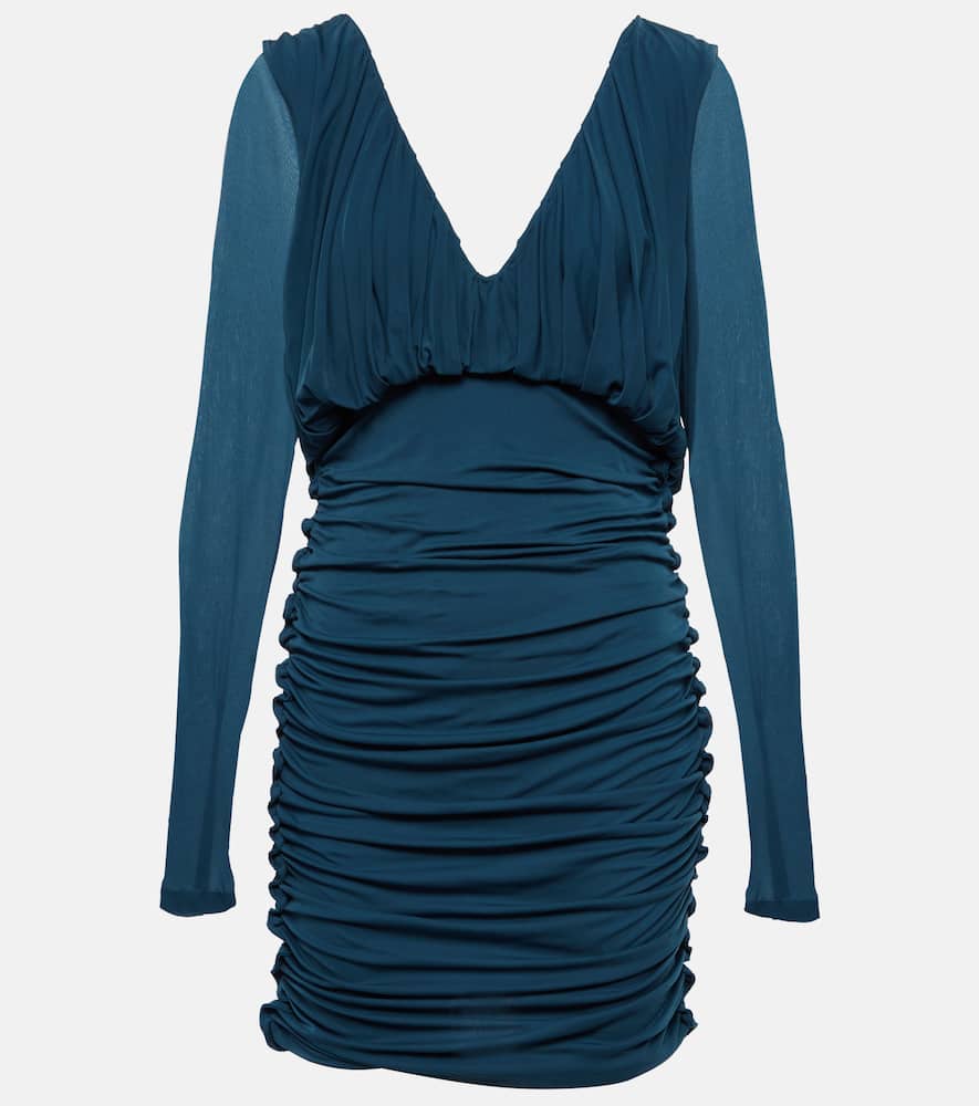 Saint Laurent Teal Green Jersey Mini Dress In Blue