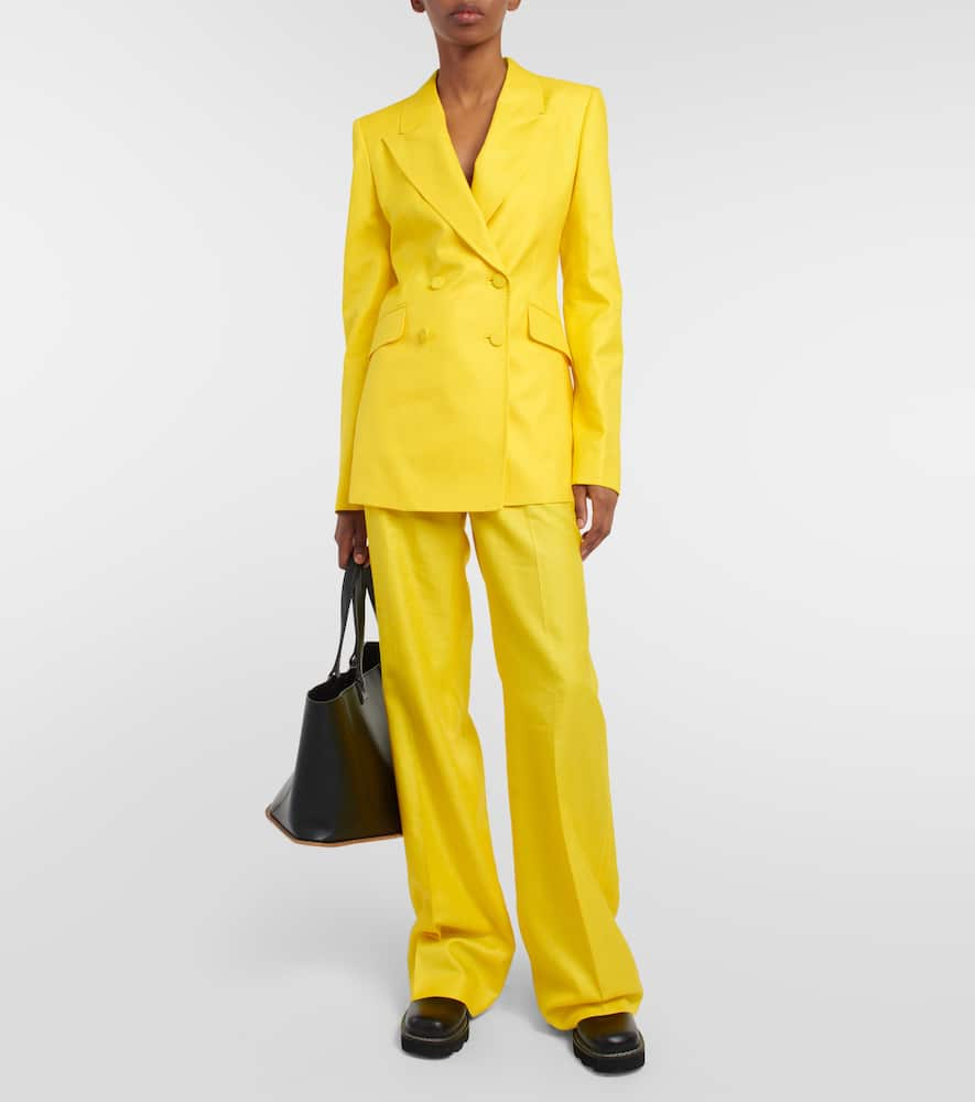 Shop Gabriela Hearst Straight Wool, Silk And Linen Pants In Cadmium Yellow