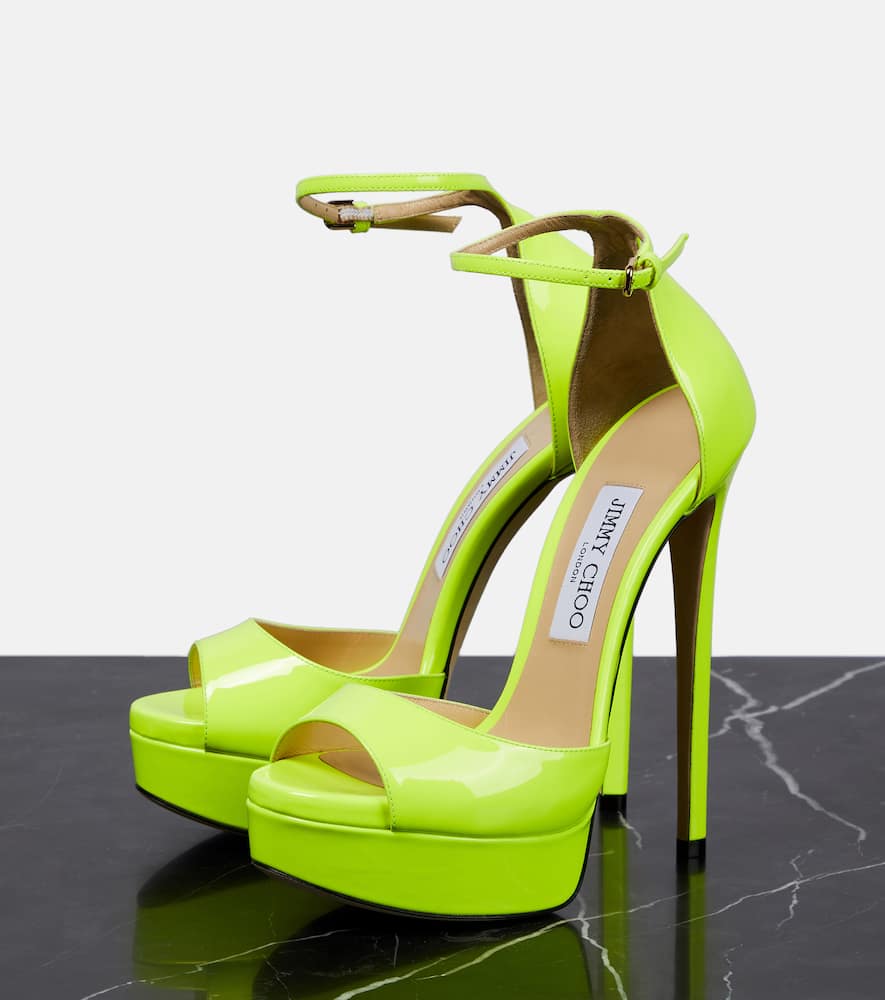 Shop Jimmy Choo Max 150 Patent Leather Platform Sandals In Bright Yellow