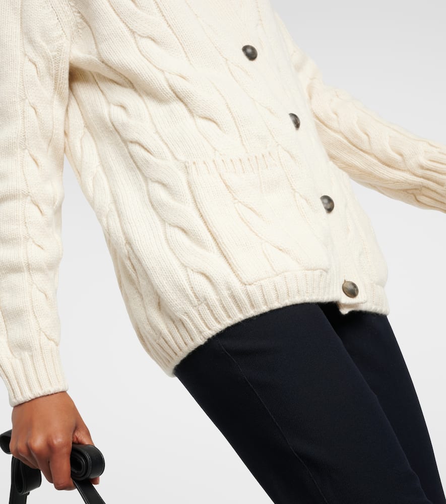 Shop Loro Piana Napier Cable-knit Cashmere Cardigan In White