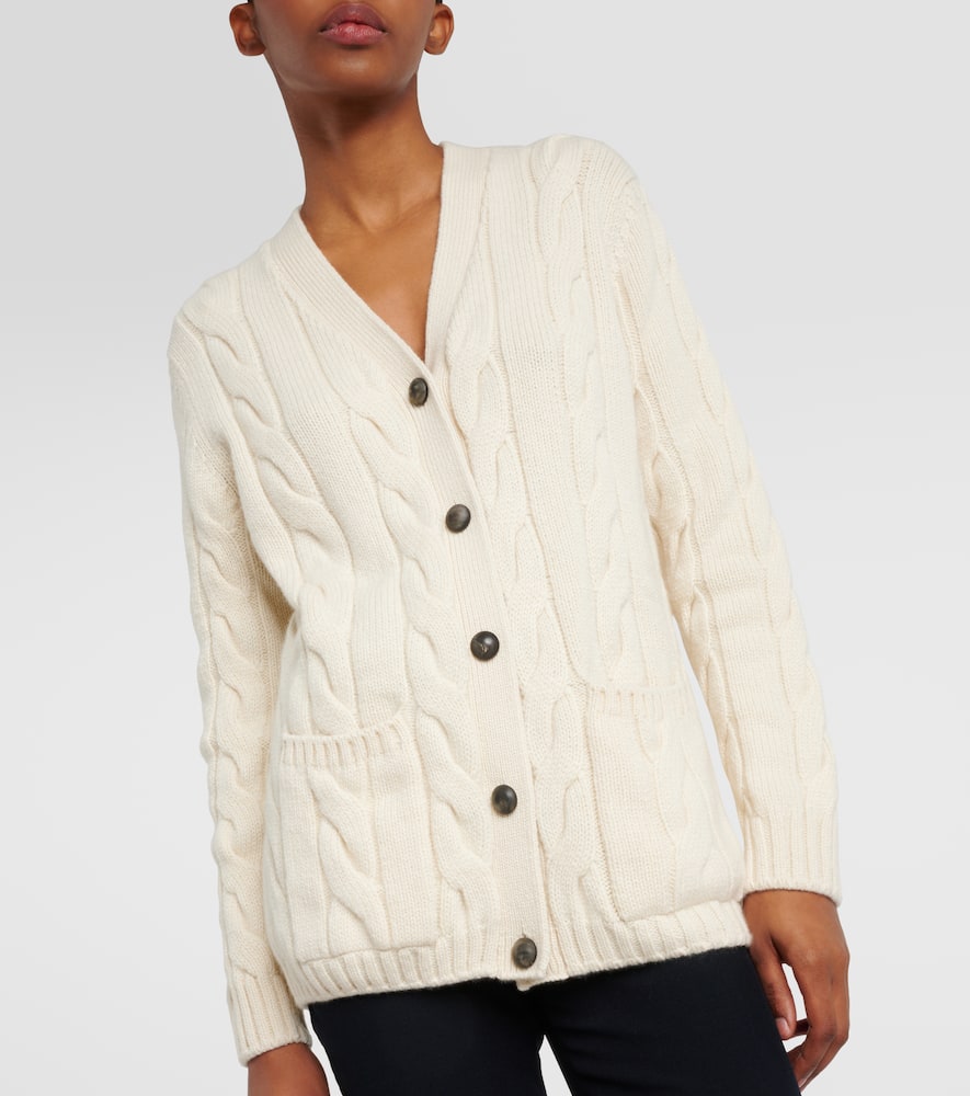 Shop Loro Piana Napier Cable-knit Cashmere Cardigan In White