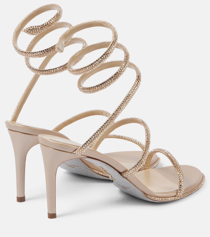 René Caovilla Cleo 80 Embellished Satin Sandals In Beige