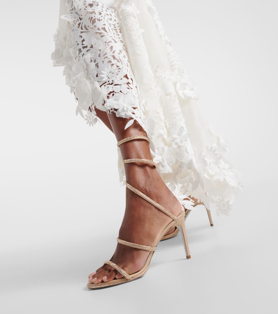 René Caovilla Cleo 80 Embellished Satin Sandals In Beige